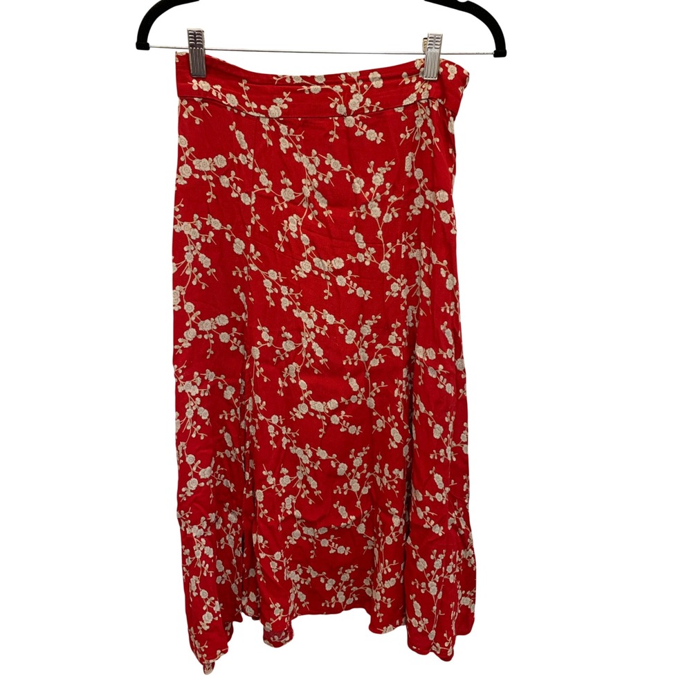 GP & J Baker x H&M Red Floral Midi Skirt Womens 4 Viscose A Line Cottagecore